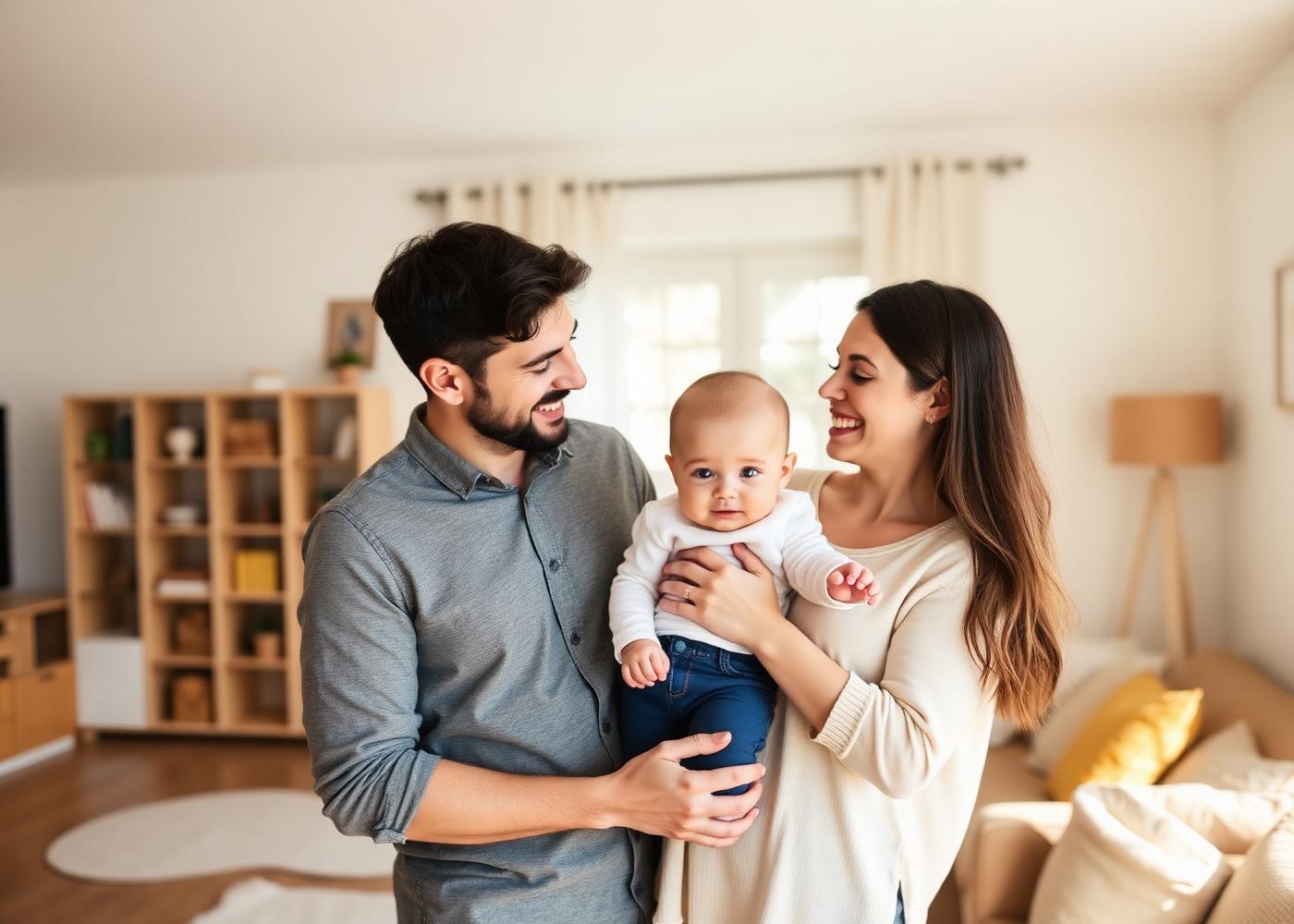 Parents and their children together at home